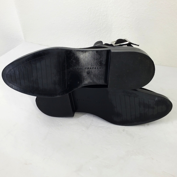 Zara Trafaluc Black Microsuede Chelsea Ankle Boots with Cutouts Low Heel Sz 37 - Picture 9 of 14